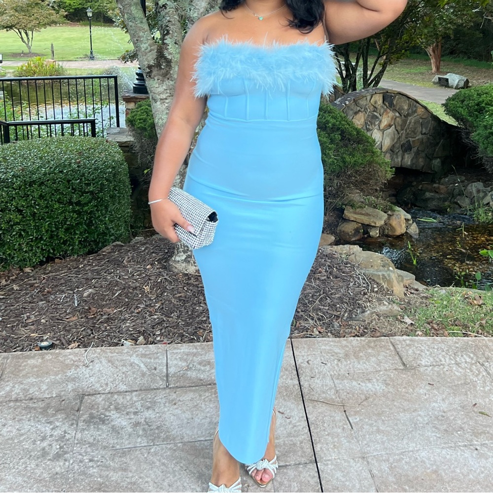 Fashion Nova Strapless Light Blue Dress